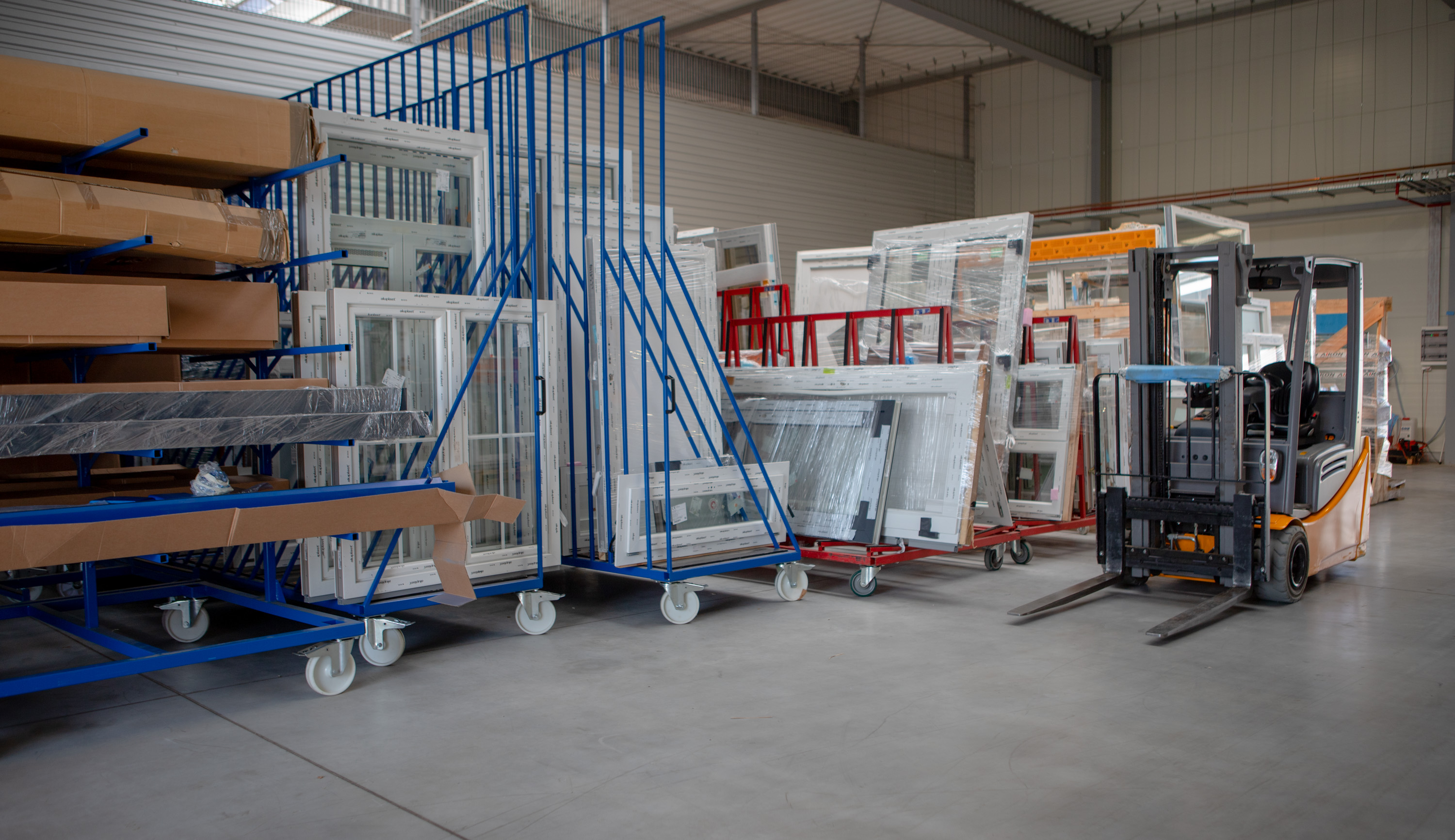 Windows and doors company warehouse with inventory.